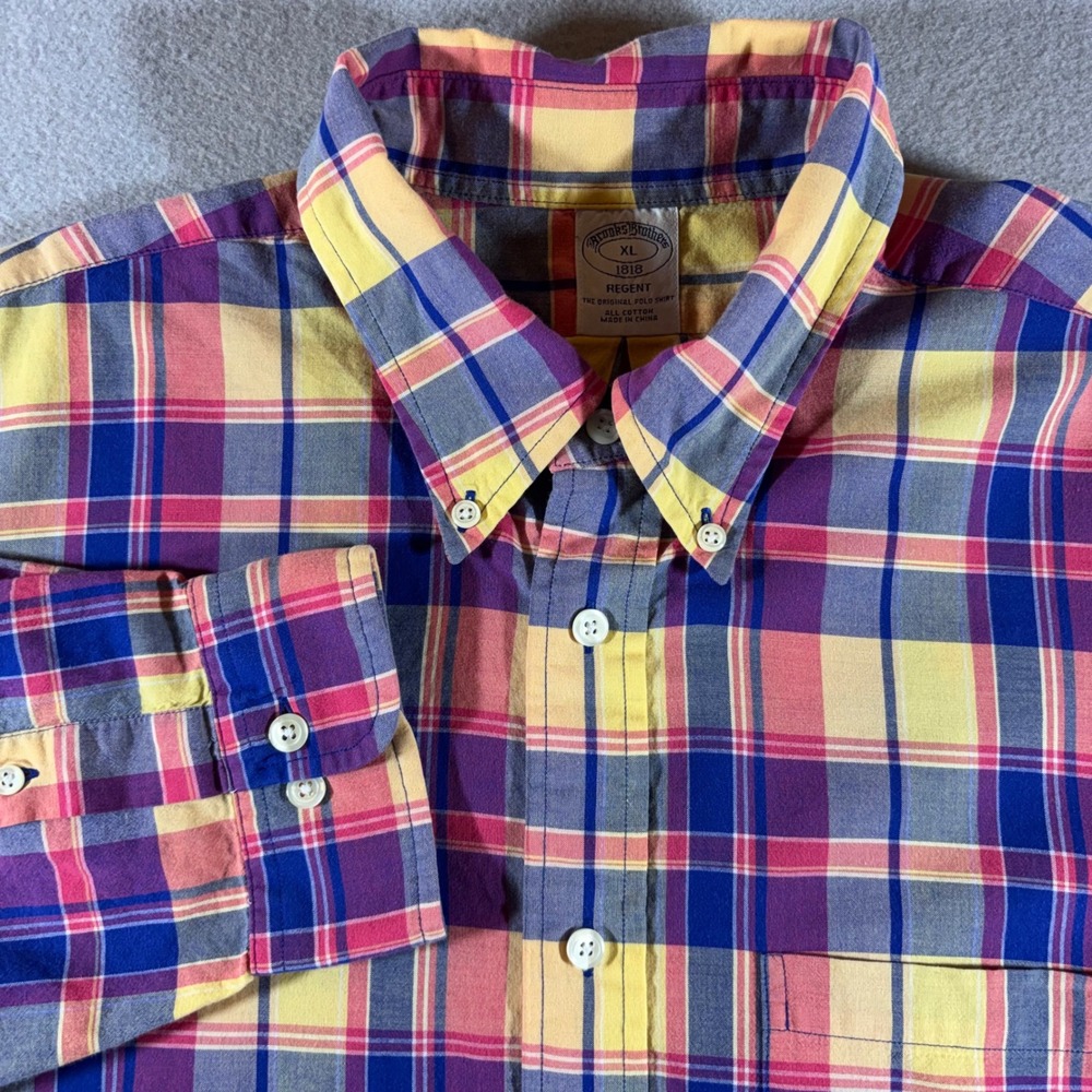 Brooks Brothers 1818 Regent Fit Plaid Button Down Shirt XL Multi Color Cotton
